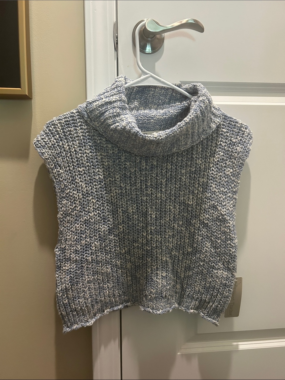 Blue/ White Sleeveless Cowl Neck Knit Vest